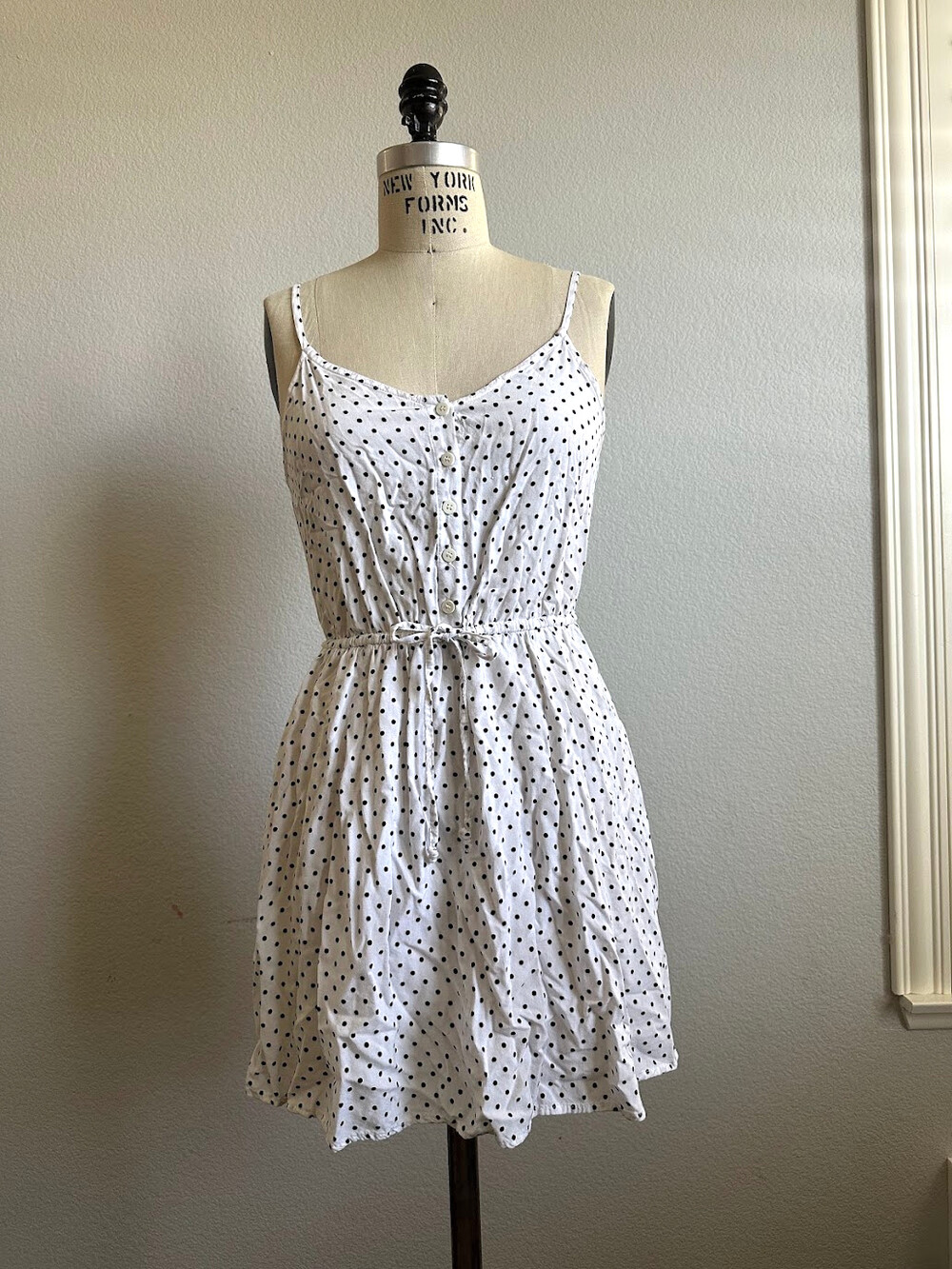 Polka Dot Spaghetti Strap Drawstring Mini Dress Size Junior 10
